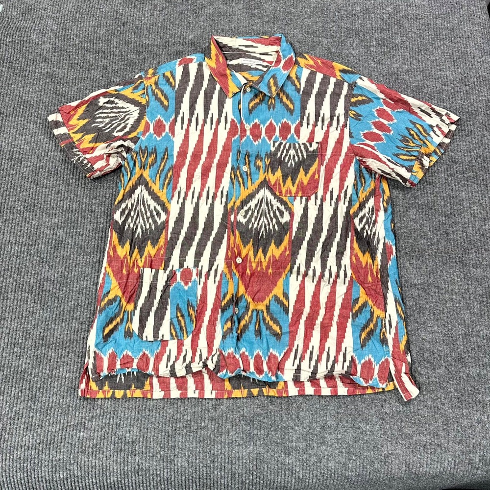 Engineered Garments Ikat Print Shirt Mens XL Dyed Cotton Short Sleeve Button USA
